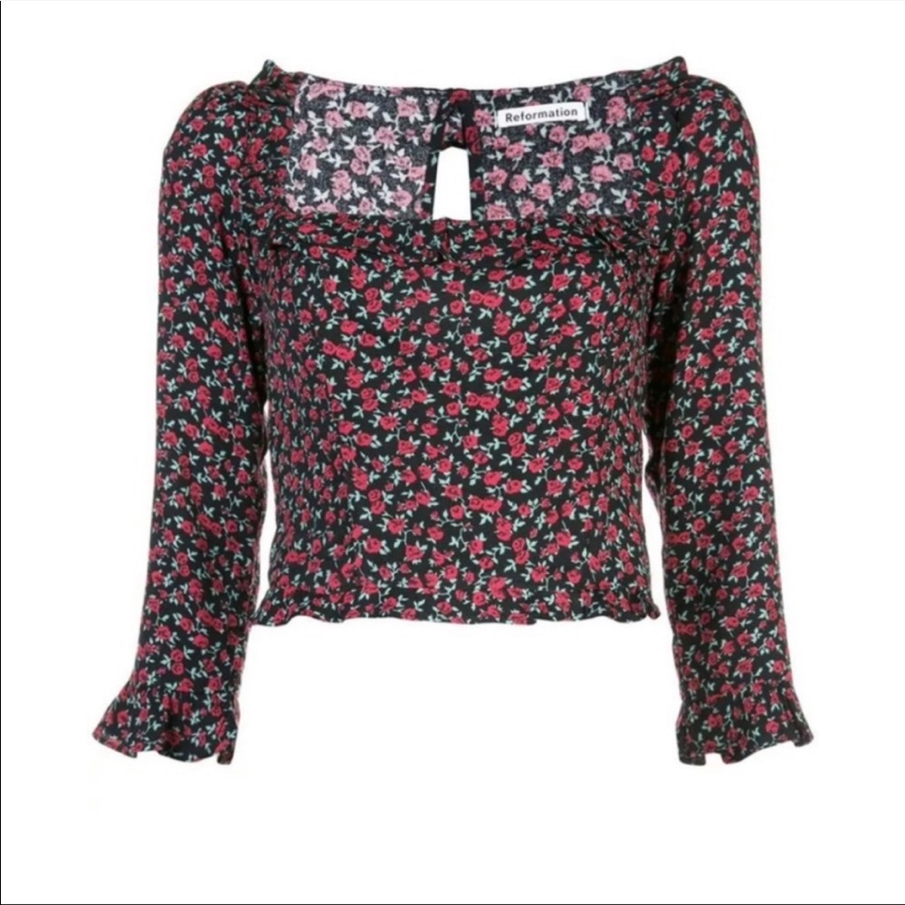 REFORMATION Barb Top in Mabel Black Rose Floral Print - Picture 6 of 11